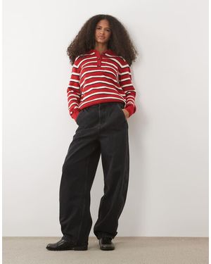 Threadbare Gebreide Polo Met Rode Streep - Rood