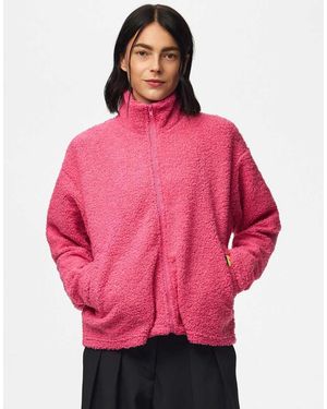 Pieces Katty Chaqueta Teddy Con Cuello Alto Y Cremallera En Rosa