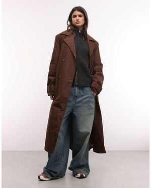 Monki Lange Trenchcoat Met Bruine Ruit