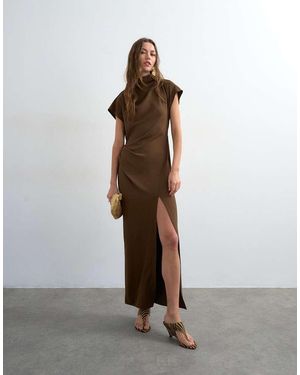 TOPSHOP Heavy Crepe Maxi Dress With Scarf Detail - Brown