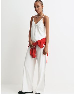 Pull&Bear Wide-leg Topstitched Trousers - White
