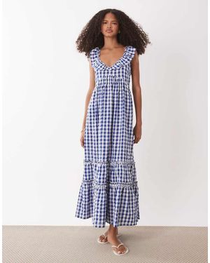 Accessorize Vestido Playero Midi A Cuadros Vichy Marino De - Azul