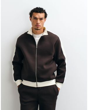 ASOS Lockere trackjacke mit reißverschluss aus scuba-material mit piqué-einsätzen - Schwarz