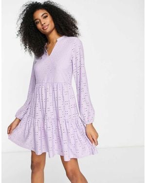 Vila Mini Vestido Broderie En Lila - Morado