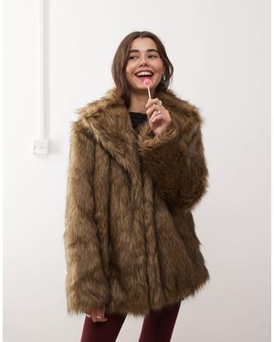 Motel Lupita Longline Faux Fur Jacket - Brown