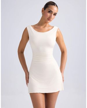Oh Polly Off Shoulder Cowl Back A Line Mini Dress - White