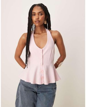 ASOS Gilet Met Lange Pasvorm, Versmalde Taille, Halternek En Knoopsluiting - Roze