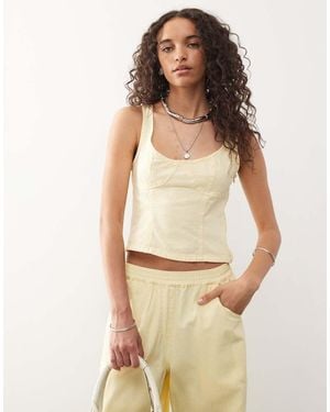 Collusion Linen Look Fitted Sweetheart Neckline Vest Co-ord - Natural
