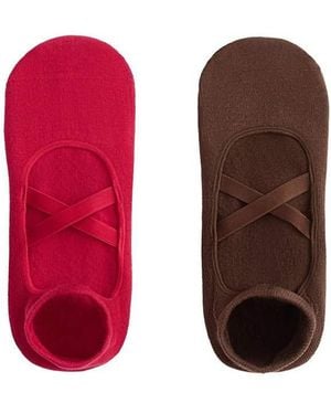 Oysho 2 Pairs Of Cotton Blend Yoga And Pilates Trainer Socks With Crossover Straps - Red