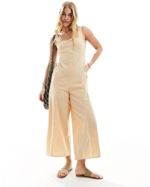 ASOS Linen Tie Back Cropped Jumpsuit - Metallic
