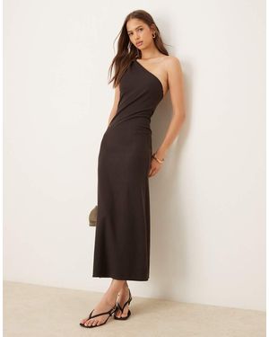 ASOS Ribbed One Shoulder Neck Scarf Midi Dress - Natural