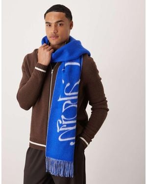 Calvin Klein Bufanda Blanca Y Azul Con Logo De Texto De Lana De Calvin Klein