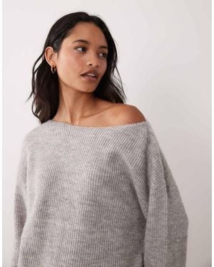 Miss Selfridge Slouchy Slash Neck Jumper - Grey