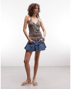 Monki Pleated Denim Mini Skirt - Blue