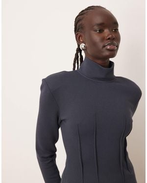 ARRANGE Structured Jersey Top With Padded Shoulder - Blue