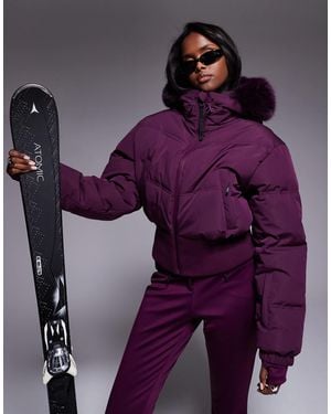 ASOS 4505 Ski & Snow Asos 4505 Ski Cropped Insulated Ski Bomber Jacket With Faux Fur Hood - Purple