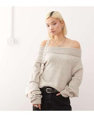 Weekday Slouchy Off Shoulder Bardot Jumper - Natural