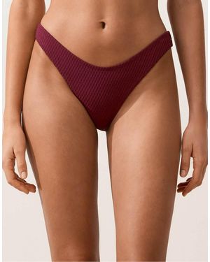 Oysho U-Cut Mini Check Jacquard Brazilian Bikini Briefs - Red
