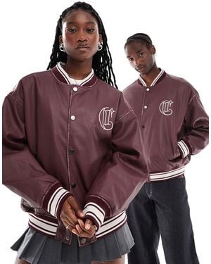Collusion Unisex Faux Leather Bomber Jacket - Purple