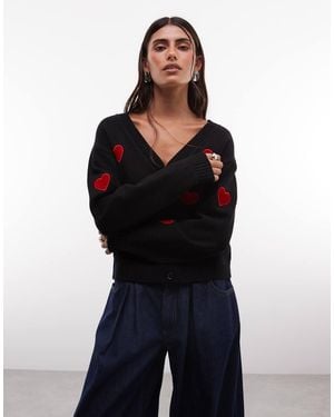 French Connection Vest Met Hartapplicatie En Breisel - Zwart