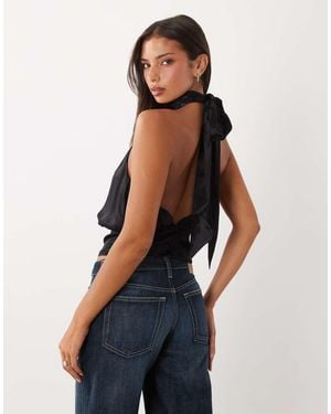 ASOS Hoogsluitende Rugloze Top Met Sjaaldetail - Blauw