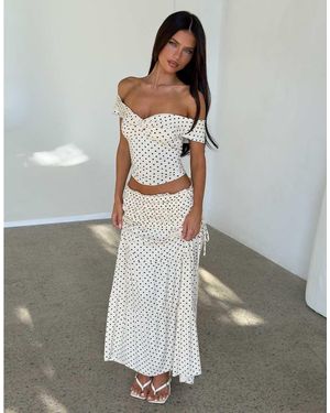 Tiger Mist Falda Larga Blanca Con Estampado De Lunares Y Cintura Baja Fruncida Denali De (Parte De Un Conjunto)-Blanco - Neutro