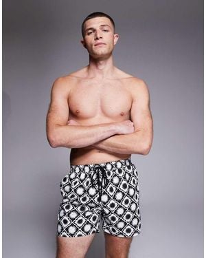 South Beach Sundial Geo Print Swimshort - Grey