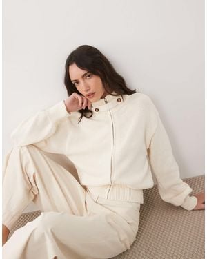ASOS Knitted Funnel Neck Zip Up Cardigan - Natural