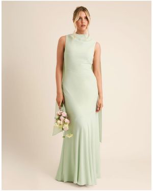 Six Stories Bridesmaid Crepe High Cowl Neck Maxi Dress - Green
