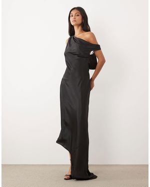 JW PEI Satin Draped One Shoulder Asymmetric Satin Maxi Dress - Natural