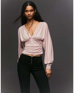Bershka Ruched Long Sleeve Top - Black