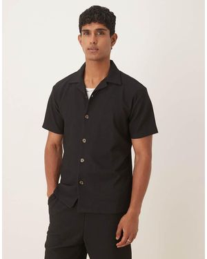 SELECTED Co-Ord Revere Collar Plisse Shirt - Black