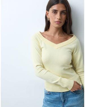 Hollister Knitted Slim Off Shoulder Sweater - Yellow