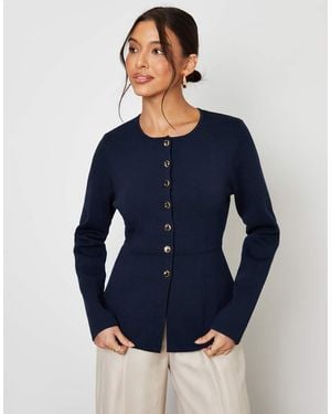 Threadbare Cinched Knitted Button Up Cardigan - Blue