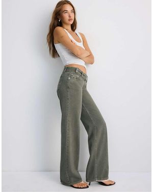 Stradivarius Low-rise Straight-leg Jeans With Hammer Waistband - Grey
