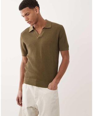 Mango 100% Cotton Knitted Revere Neck Short Sleeve Jumper - Green