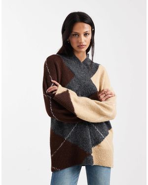 Object V Neck Oversized Knitted Sweater - Black
