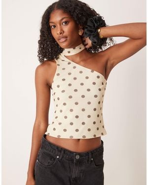 ASOS Mesh One Shoulder Scarf Detail Top - Natural