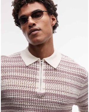 ASOS Knitted Stripe Zip Up Polo - Multicolour