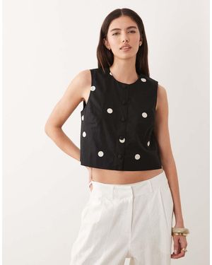 Nobody's Child Shirley Cotton Button Up Sleeveless Top - Black