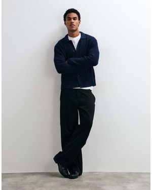 Abercrombie & Fitch Knitted Button Front Cardigan With Collar - Blue