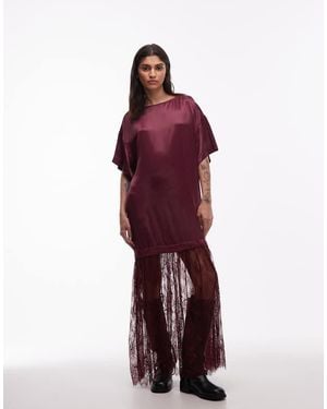 ASOS Satin T-shirt Hybrid Maxi Dress With Lace Skirt - Red