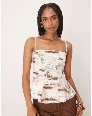 Abercrombie & Fitch Strapless Flared Hem Top - Natural