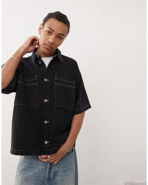 Collusion – kastiges denim-hemd - Schwarz