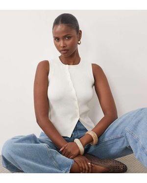 The Frolic Exclusive Sleeveless Asymmetric Button Knitted Top - Blue