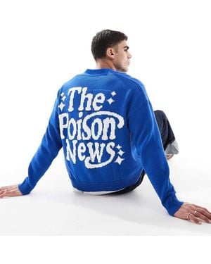 Pull&Bear Knitted Back Graphic Cardigan - Blue