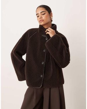 Gina Tricot Oversized Reversible Borg Jacket With High Funnel Neck - Black