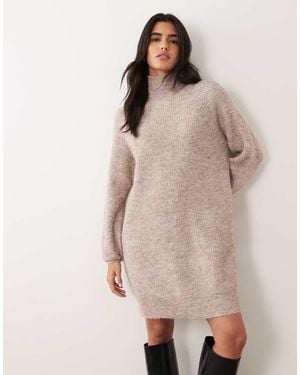 Vila High Neck Knitted Mini Dress - Natural