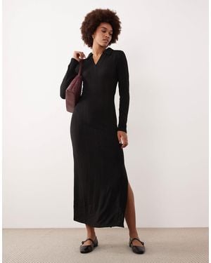 JDY Tall Knitted Polo Maxi Dress - Black
