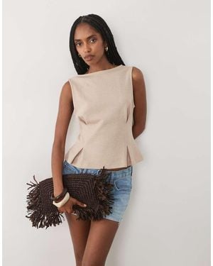 Miss Selfridge Zachte Rib Tanktop Met Peplumzoom - Naturel